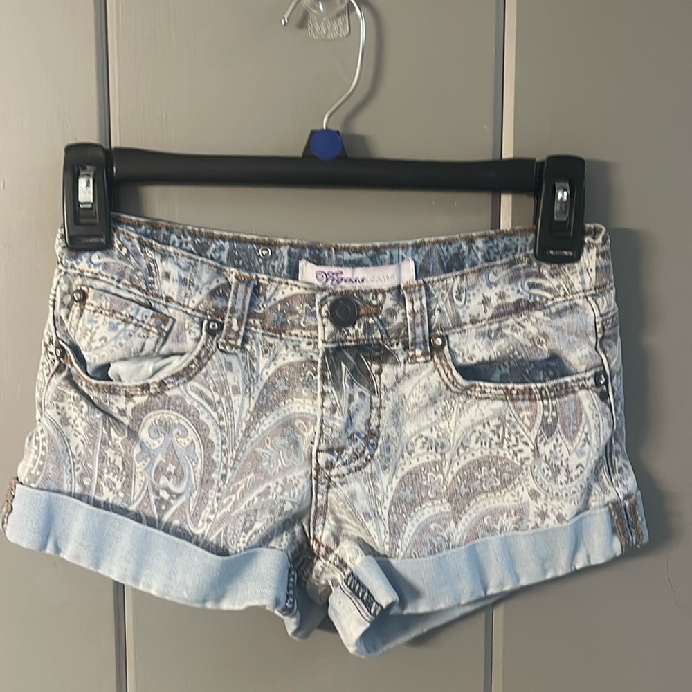 Vigoss Girl’s Jean Shorts Paisley Denim Cuffed Hem Cotton Stretch Boho
